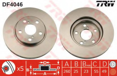 Disc frana TOYOTA AVENSIS (T22) (1997 - 2003) TRW DF4046 foto