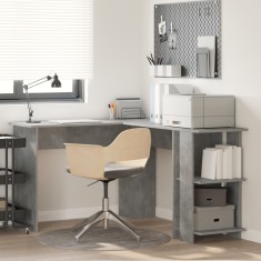 vidaXL Birou de colț gri din beton cu spațiu de stocare, dimensiuni 140x113,5x75cm