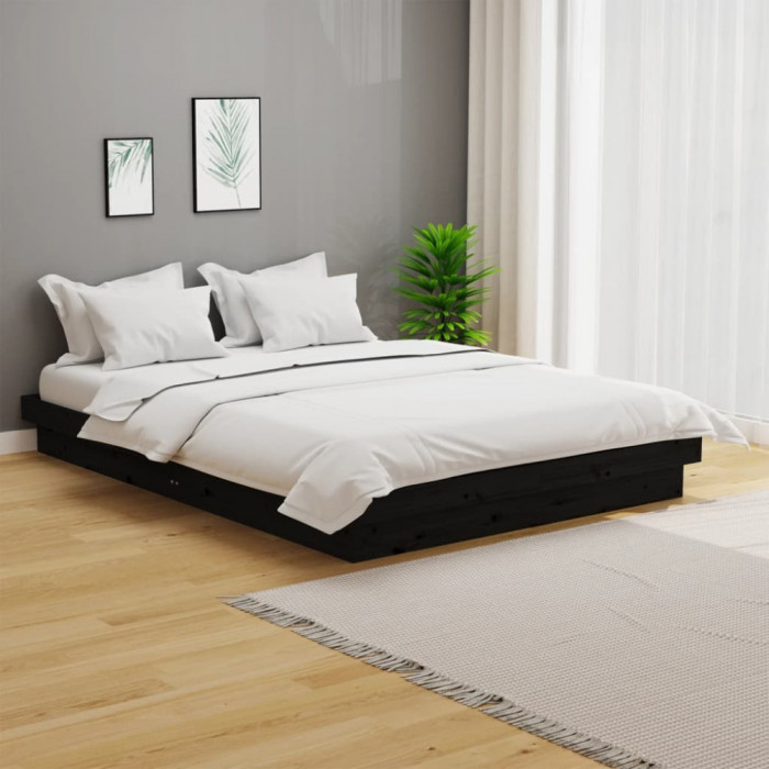 Cadru de pat, negru, 140x190 cm, lemn masiv GartenMobel Dekor