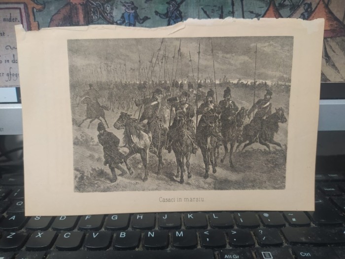 Casaci in marsiu, Cazaci &icirc;n marș, Războiul ruso-turc 1877-1878, gravură, 1878, 181