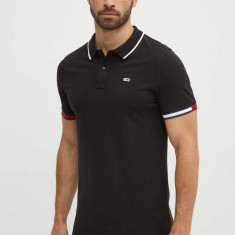 Tommy Jeans polo de bumbac culoarea negru, neted, DM0DM12963