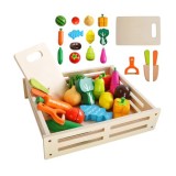 Cumpara ieftin Set de taiat fructe si legume pentru copii,17 piese,2 cutite,1 tocator,1 peeler,cutie lemn - Multicolor