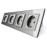 Priză Cvadruplă Livolo VL-C7C4EU-15 &Icirc;ncastrată Gri Sticlă 4 Prize Simple 16A