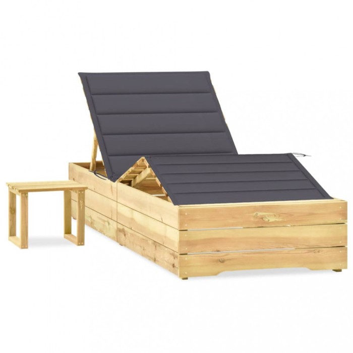 vidaXL Șezlong de grădină cu masă și pernă, lemn de pin tratat 3065954
