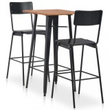 VidaXL Set mobilier de bar, 3 piese, negru, oțel