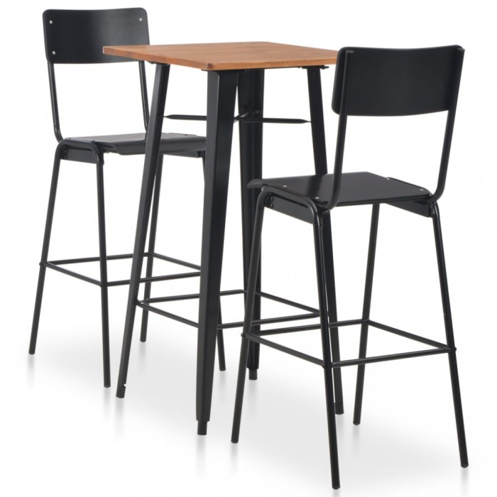 Gossi set mobilier de bar, 3 piese, negru, otel