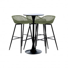 RAKI Set masa si scaune de bar, 4 piese, masa neagra 60x101cm cu 3 scaune Toyama verde negru 48x47x95cm foto