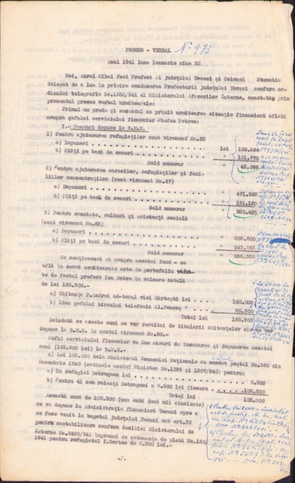 A2712N Proces verbal de predare a finanțelor județului Tecuci, 1941, semnat olograf de fostul prefect, colonel Aurel Mihai și noul prefect