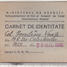 bnk div Carnet de identitate Ministerul de razboi 1946