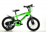 Bicicleta Copii Dino Bikes R88 Verde 14 inch, 4-7 Ani (95-115 cm), Roti Ajutatoare, Aparatoare Lant, Frane Duble, Fabricata in Italia