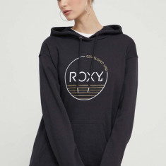 Roxy bluza femei, culoarea negru, cu glugă, cu imprimeu, ERJFT04815