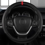 Husa universala din piele pentru volan cu design carbon - Negru cu banda rosie 37-38 cm