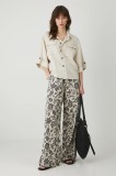 Medicine pantaloni din amestec de in culoarea bej, lat, medium waist