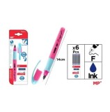 Cumpara ieftin Set stilou MP, roz, varf F 6, rezerve cerneala, blister