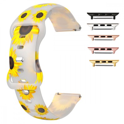 Curea silicon, compatibila Apple Watch 9|8|7|6|5|4|3|2|1 Series, 41mm|40mm|38mm, Quick Release, Transparent Sunflower foto