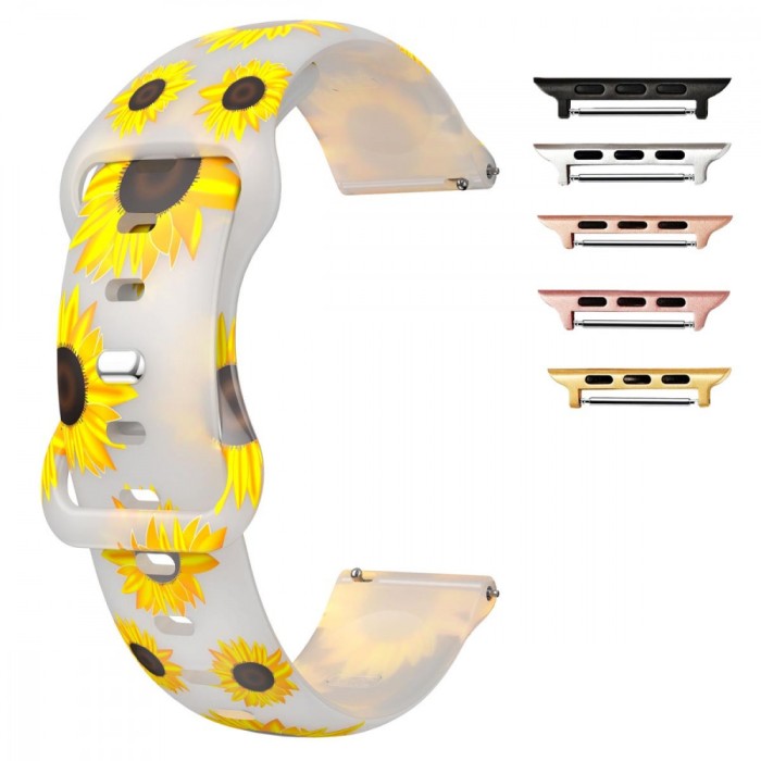Curea silicon, compatibila Apple Watch 9|8|7|6|5|4|3|2|1 Series, 41mm|40mm|38mm, Quick Release, Transparent Sunflower