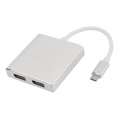 Convertor Bleu jour, USB-C - DisplayPort MST, dual 4K, 4K 30Hz, compatibil Thunderbolt 3, pentru Windows, Gri foto