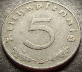 Moneda istorica 5 REICHSPFENNIG - GERMANIA NAZISTA, anul 1941 B * cod 1233