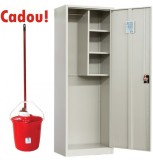 Dulap metalic materiale curatenie PREMIUM AC60, 600x400x1800 mm, neasamblat, inchidere 3 puncte+Cadou! (Galeata+Storcator+Mop)