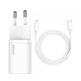 Incarcator Retea cu Cablu Lightning Baseus Super Si, 20W, 3A, 1 x USB-C, Alb TZCCSUP-B02, Apple