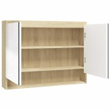 Cumpara ieftin Dulap de baie cu oglinda, alb si stejar, 80x15x60 cm, MDF