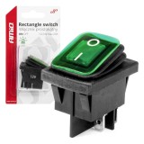 Intrerupator on/off, 12/24v, dreptunghiular, waterproof, iluminat culoare verde, destinatie auto, utilitare, off-road, atv, ssv, quad, Amio