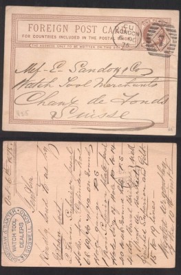 Great Britain 1875 Victorian Foreign Post card London cancel D.353 foto