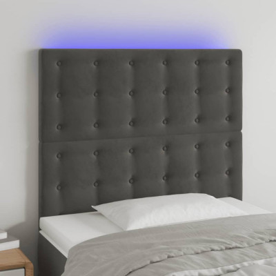 vidaXL Tăblie de pat cu LED, gri &amp;icirc;nchis, 80x5x118/128 cm, catifea foto