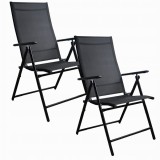 Cumpara ieftin Set 2 scaune pliabile pentru gradina sau terasa, structura metalica, design ergonomic, negru