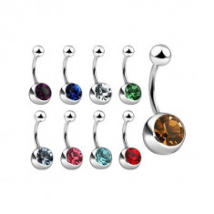 Piercing pentru buric cu zirconiu, diverse culori - Culoare zirconiu piercing: Roz - P