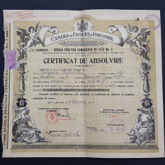 Certificat / Diploma rara 1939 Camera de comert si industrie , scoala comerciala