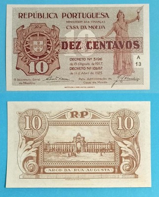 Portugalia (p#101) 10 Centavos 1925 &amp;#039;Prima Republică&amp;#039; UNC serie: A13 foto