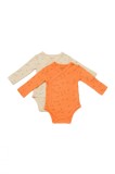 Cumpara ieftin Set 2 body-uri petrecute Printed, BabyCosy, 50% modal+50% bumbac, Stone/Apricot (Marime: 6-9 luni)