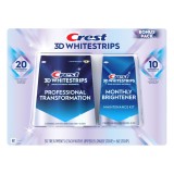 Set benzi pentru albirea dinților Crest 3D Whitestrips Professional Transformation + Monthly Brightener, 30 de tratamente, 60 de benzi