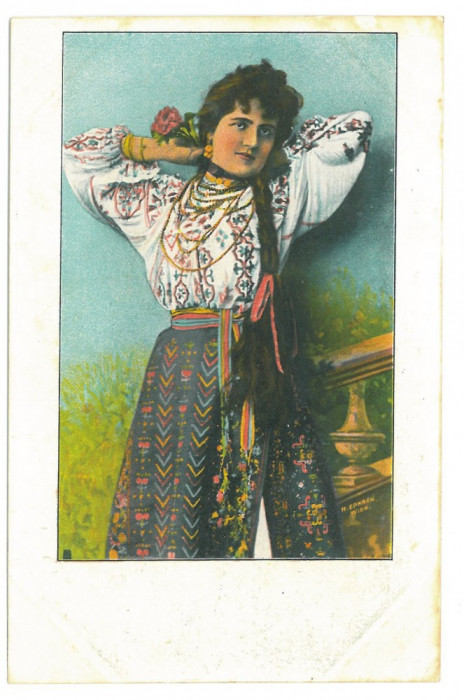 3995 - ETHNIC woman, Port Popular, Romania - old postcard - unused