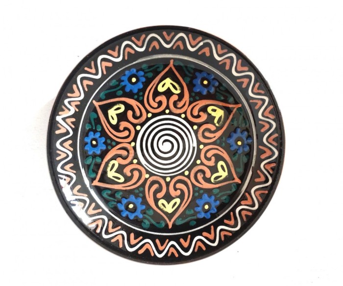 Farfurie ceramica lut smaltuit veche taraneasca traditionala 21cm decor flori