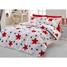 Lenjerie de pat pentru o persoana cu husa elastic pat si fata perna dreptunghiulara, Venus, bumbac ranforce, gramaj tesatura 120 g/mp, multicolor