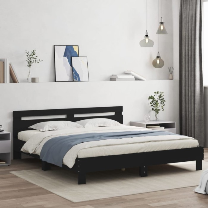 vidaXL Cadru de pat cu tăblie, negru, 160x200 cm, lemn prelucrat 3207407