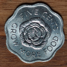 Seychelles -moneda comemorativa exotica- 5 cents 1975 UNC -dantelata, bijuterie!