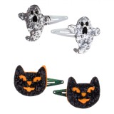 Set Clame Metalice Halloween, Multicolor, Pisica și Fantoma, Glitter, 4 Bucăți, 5.5x4cm, Oem