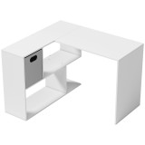 HOMCOM Birou Colțar pentru Computer, 110x100 cm, Birou &icirc;n Formă de L cu Raft și Sertar din Material Textil, Masă pentru PC pentru Dormitor, Birou și S