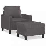 Cumpara ieftin Fotoliu canapea cu taburet, gri, 60 cm, piele ecologica