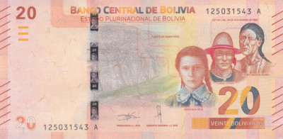 Bancnota Bolivia 20 Bolivianos L1986 (2018) - P249 UNC foto