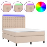 Cumpara ieftin Pat cu arcuri, cu saltea si LED cappuccino 140x190 cm piele eco