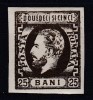 ROMANIA 1871 LP 33 REGELE CAROL I CU BARBA 25 BANI BRUN INCHIS NEDANTELAT GUMA ORIGINALA SARNIERA, Nestampilat