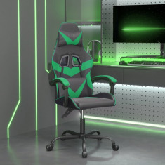 vidaXL Scaun de gaming pivotant, negru și verde, piele ecologică