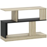 HOMCOM Măsuță laterală &icirc;n formă de S, măsuță de canapea cu 3 niveluri și rafturi de depozitare, 90 x 30 x 61 cm, efect lemn natural negru | Aosom Roma