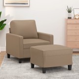 Cumpara ieftin Fotoliu canapea cu taburet, cappuccino, 60 cm, piele ecologică