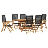 vidaXL Set de masă pentru grădină 7 pcs Negru Lemn Solid de Acacia 3375731