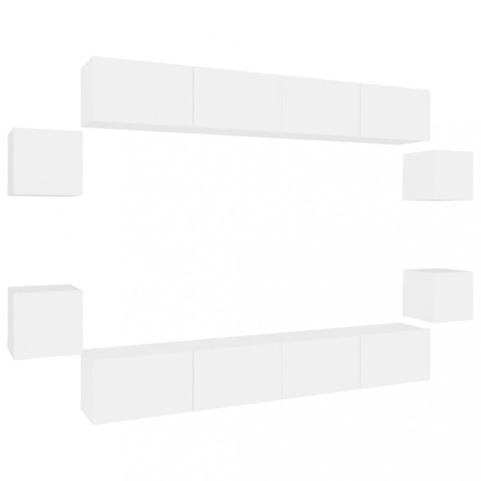 Set dulap TV, 8 piese, alb, lemn prelucrat